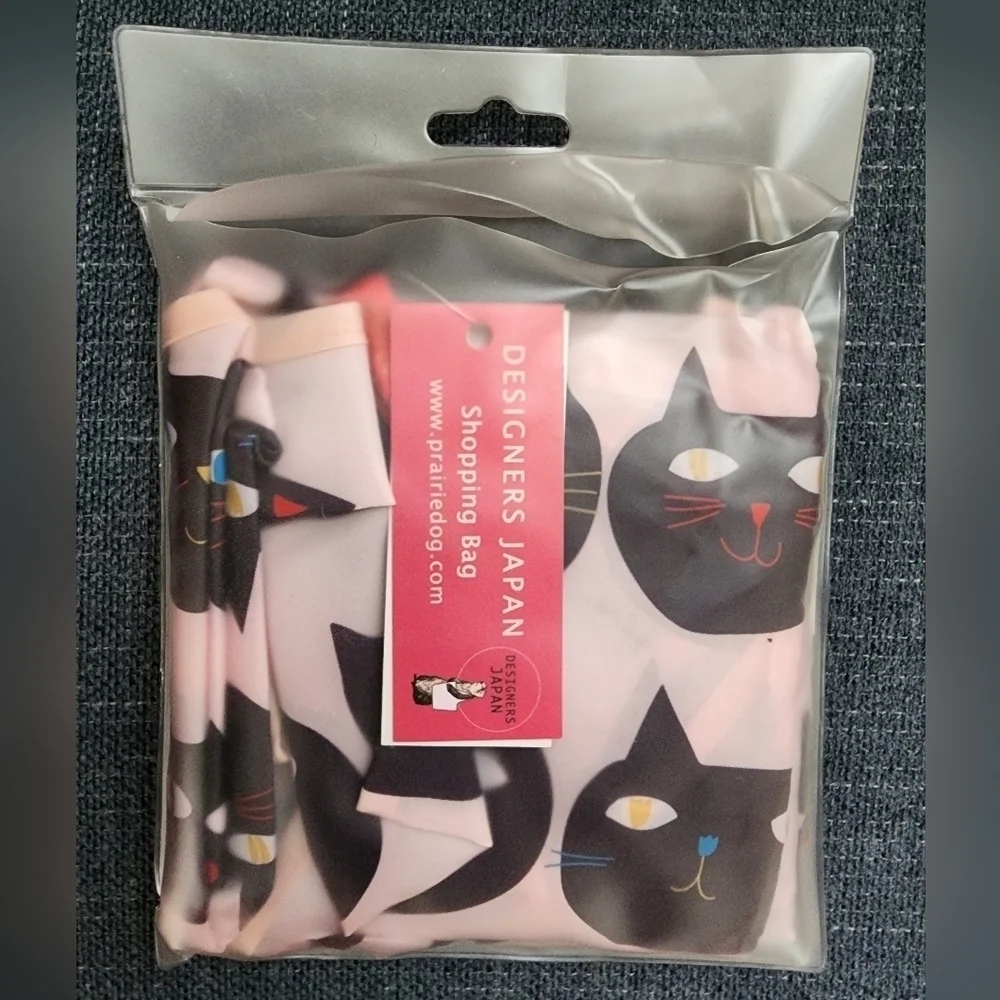 NWT, Pepipus Unisex Pink Cat Japanese Reusable Shopping Bag Tote Inside Pocket - Picture 3 of 7